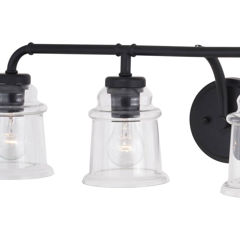 Toledo Black Industrial Farmhouse Clear Glass Vanity Fixture