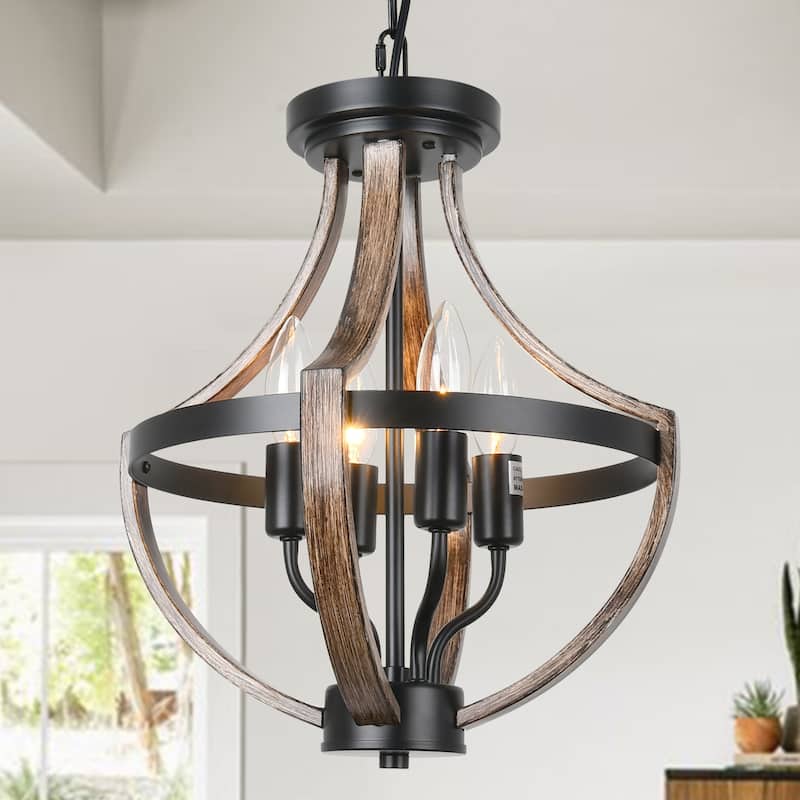 Starsky Mid-Century 4 - Light Farmhouse Wood Ceiling Light Rustic Caged Chandelier