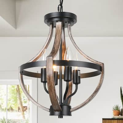 Starsky Mid-Century 4 - Light Farmhouse Wood Ceiling Light Rustic Caged Chandelier