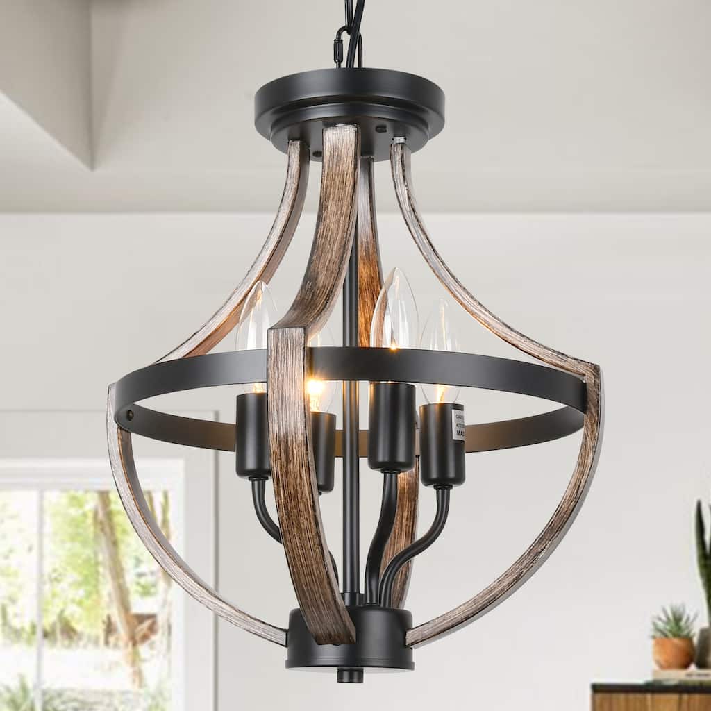Starsky Mid-Century 4 - Light Farmhouse Wood Ceiling Light Rustic Caged Chandelier