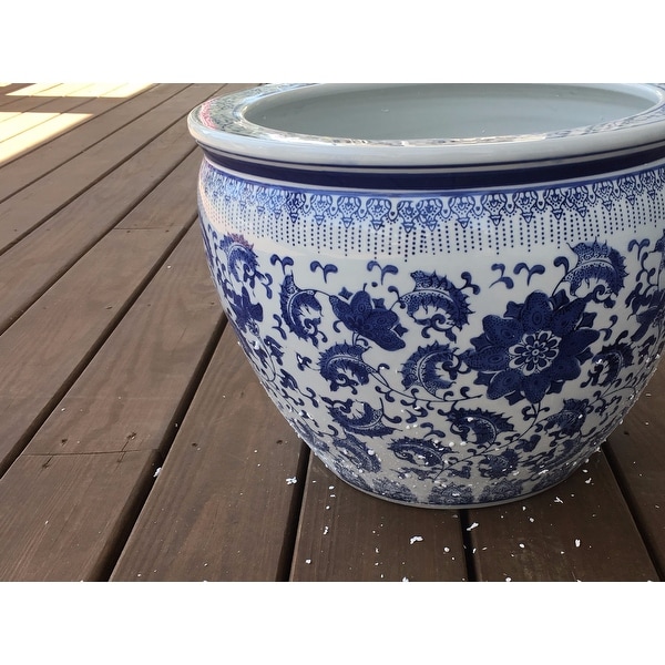 Handmade Porcelain 16 Inch Blue And White Fl Fishbowl Handmade Porcelain 16 Inch Blue And White Fl Fishbowl China Free Shipping Today 5671229
