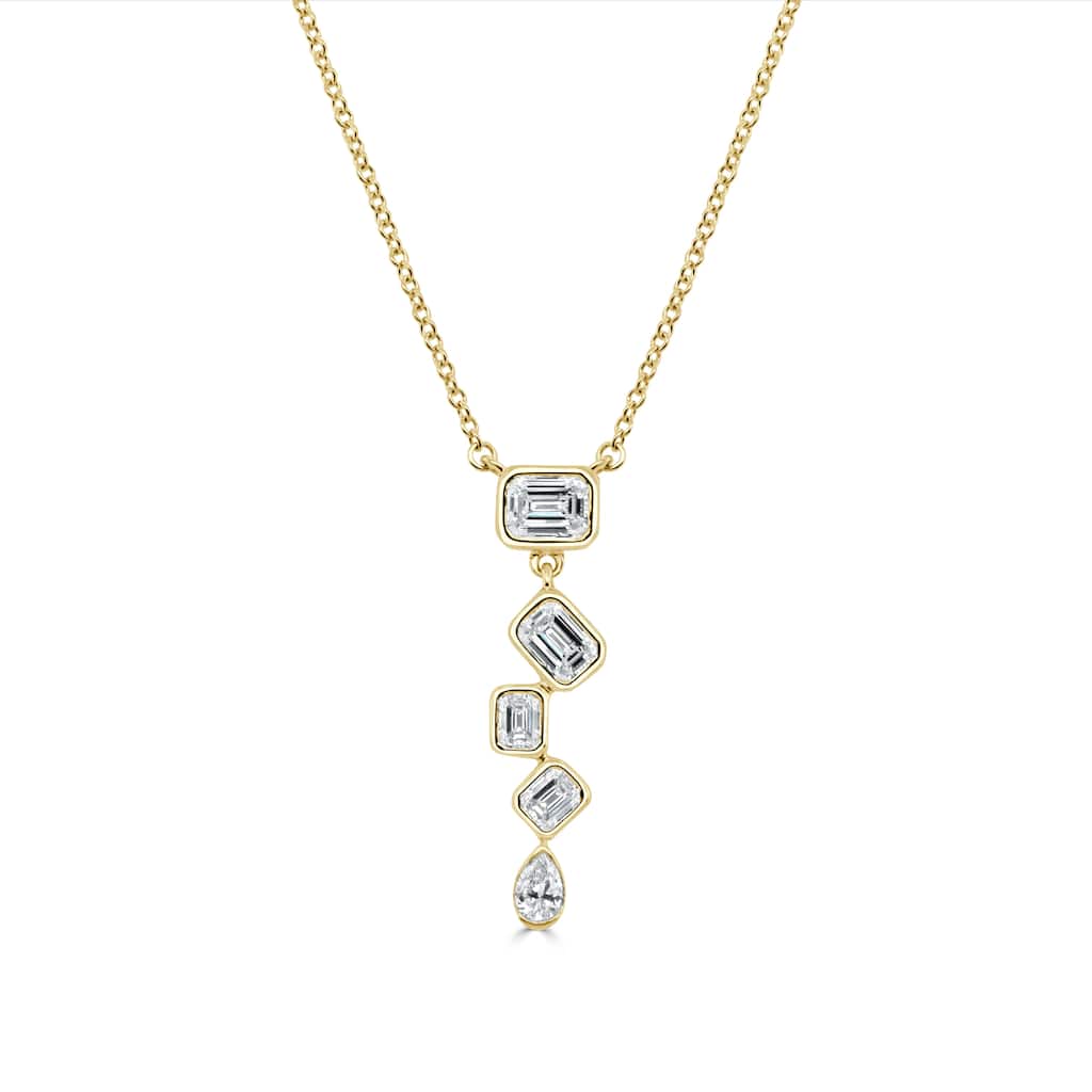 Joelle Collection Diamond Emerald Cut & Pear Shape Necklace 14K Gold 0.60ct