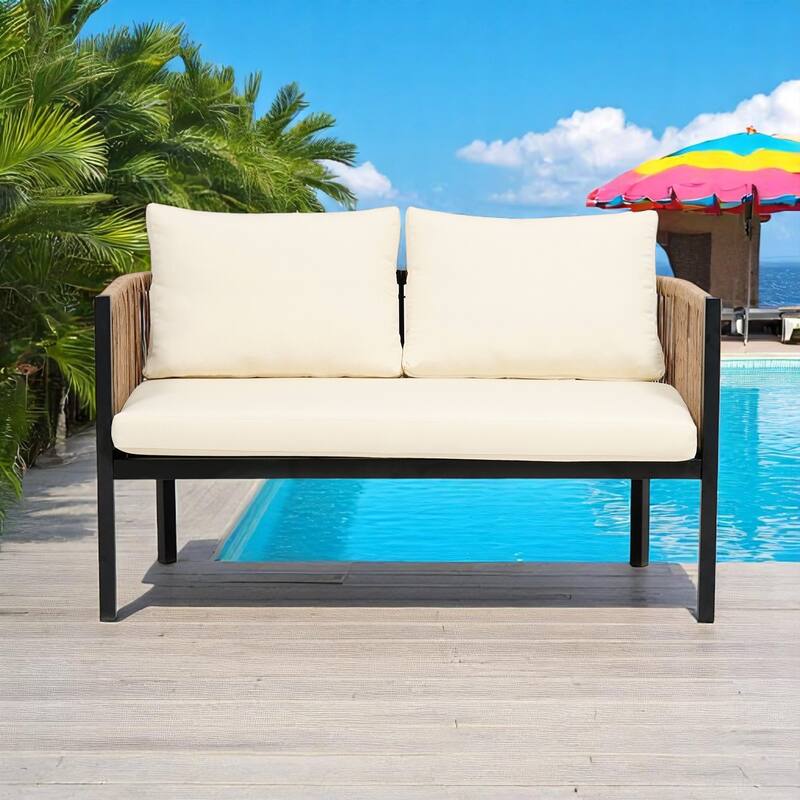 Modular Multi-Person Outdoor Sofa Set with Tempered Glass Table - Ideal for Garden, Backyard, and Balcony