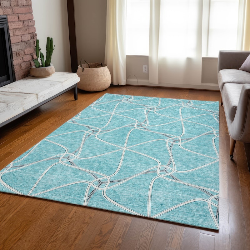 Machine Washable Indoor/ Outdoor Contemporary Links Chantille Rug