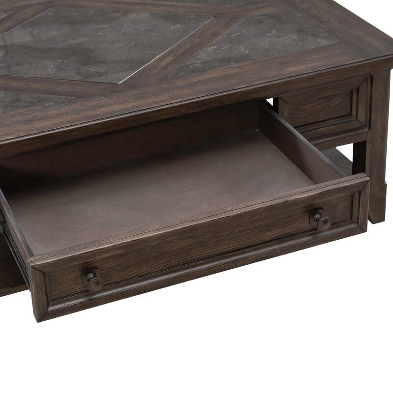 Paradise Valley Saddle Brown and Blue Stone Rectangular Cocktail Table