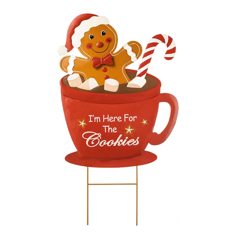 Glitzhome Christmas Gingerbread Boy Girl Yard Stakes Standing Hanging Decoration