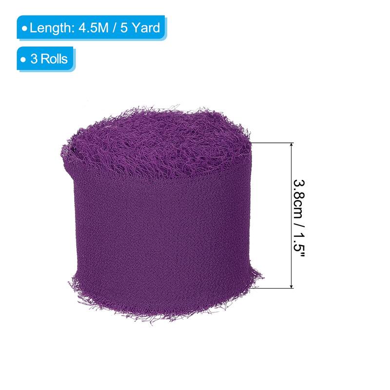 Fringe Chiffon Silk Ribbon 1.5" 3 Roll Handmade Frayed Ribbon - Dark Purple - 5Yard