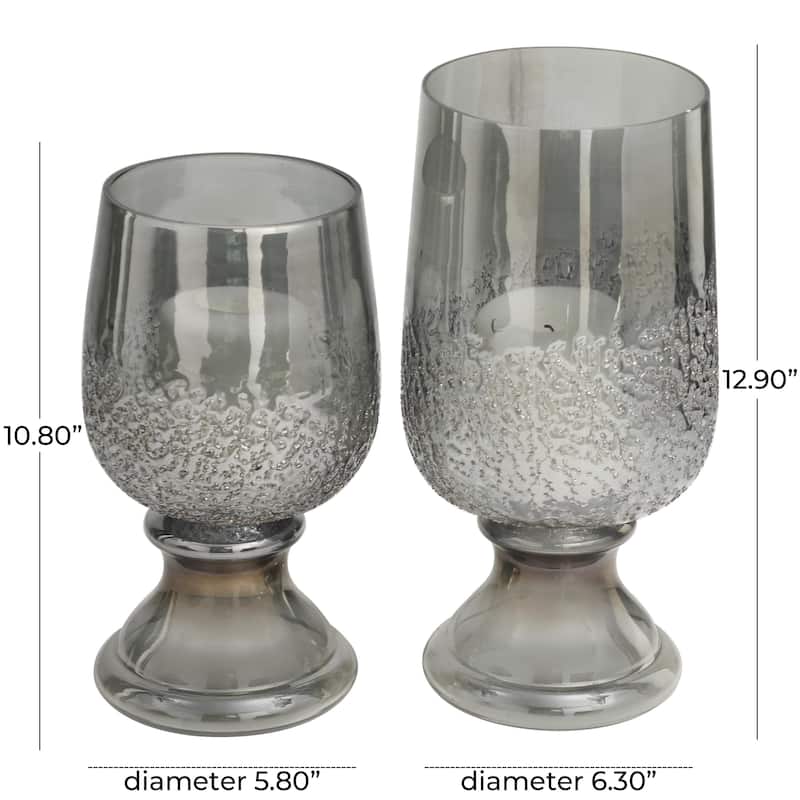 Glass Tinted Decorative Candle Holder with Textured Exterior - Set of 2 Gray - Roche River Decor