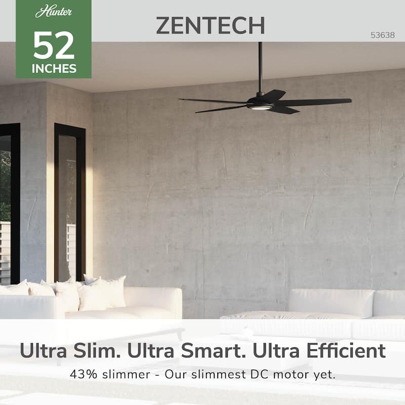 Hunter ZenTech Indoor / Outdoor 5-Blade Smart Ceiling Fan w/ LED Light and Handheld Remote.