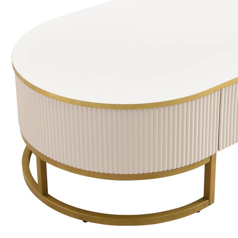 Oval Coffee Table Center Table with Drawers