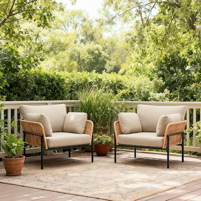Christopher Knight Home - PureNest 36" Beige and Light Wood-Tone Rope Iron Lounge Chair with Cushions