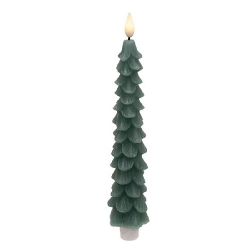 Glittered Christmas Tree LED Taper Candle with Timer Function - 1.50" x 1.50" x 9.75" - Green