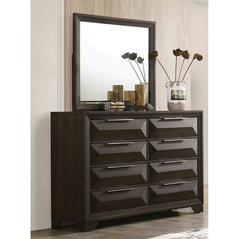 Classic Transitional Espresso Finish 4pc Bedroom Furniture Set Bed Dresser Nightstand Mirror