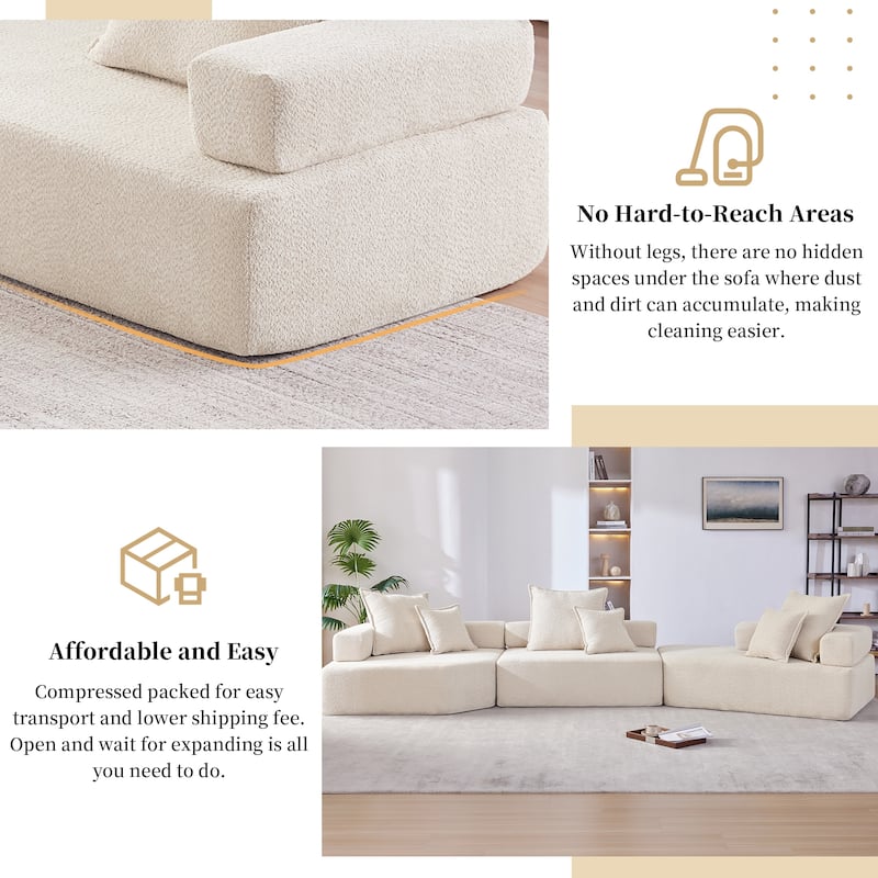 156" Boucle Modular Floor Sectional Sofa with Free Combination Design and 6 Pillows