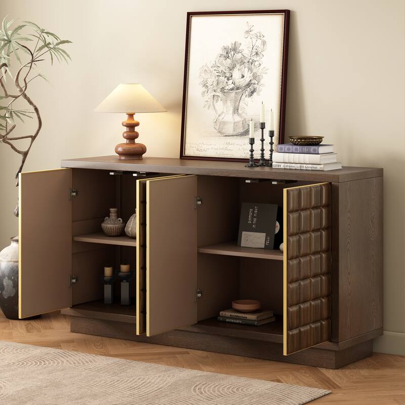 Christopher Knight Home - Voss 4 Door Storage Cabinet with 3D Geometric Doors and Metal Trim
