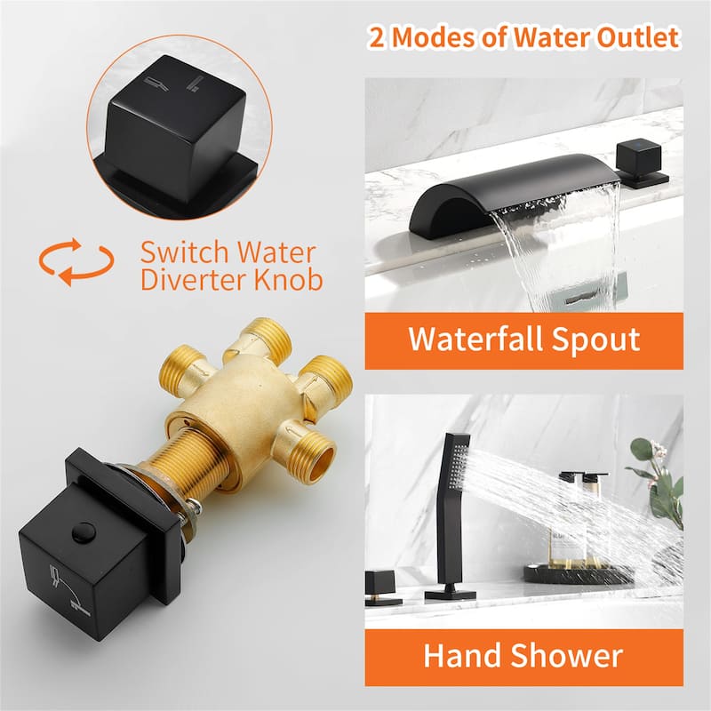 Deck Mount Tub Faucet With Hand Sprayer Brass Roman Bathtub Faucet Modern Waterfall Tub Filler With Handheld Showe