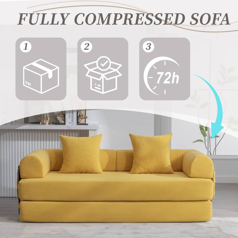 HOMEFUN Corduroy Upholstered Modern Comfort Foldable Compressible Sofa Bed with Sturdy Metal Frame