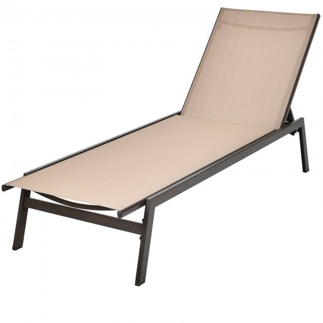 Outdoor Reclining Chaise Lounge Chair with 6-Position Adjustable Back - 64"- 79" x 25" x 38" - 12" (L x W x H)