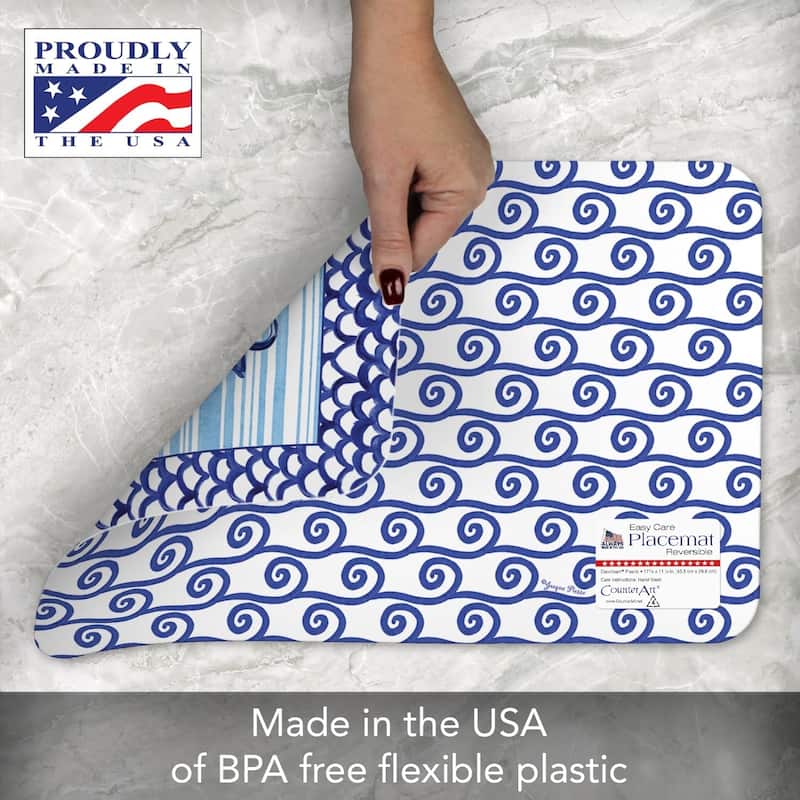 Anchors Away 4 Pack Reversible Easy Care Flexible Plastic Placemats Made in The USA BPA Free Easily Wipes Clean