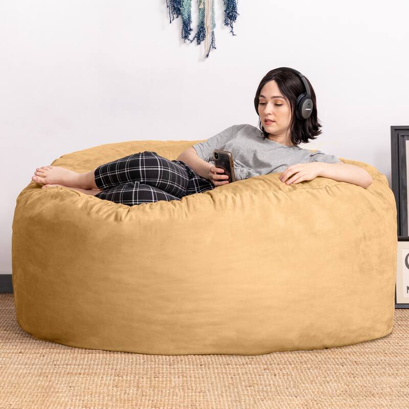 Jaxx Basics 5 Foot Large Adult Bean Bag Chair, Oversized with Filler - Beige - Jumbo