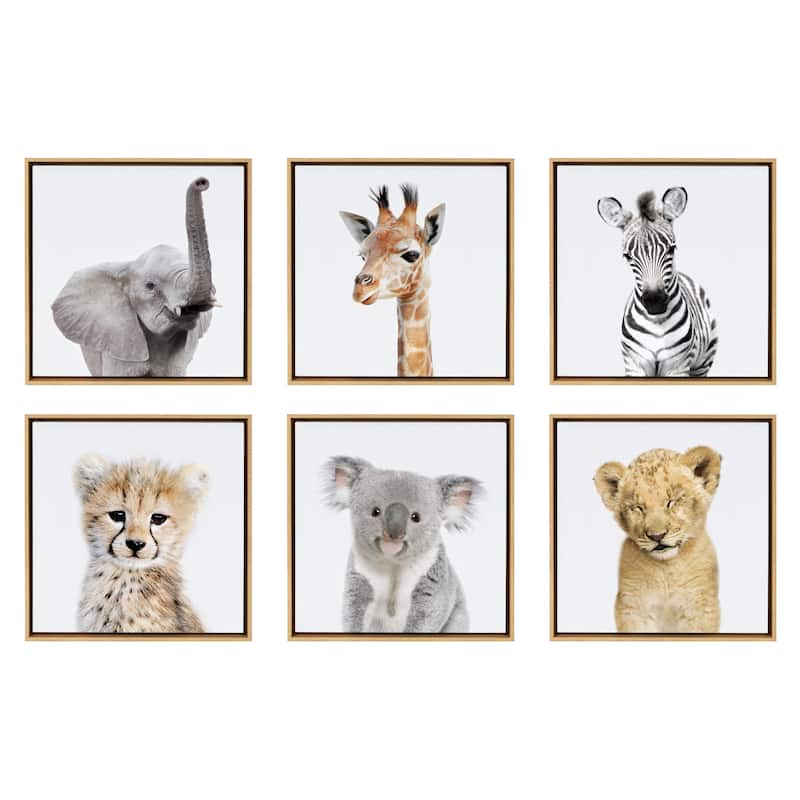 Kate and Laurel Sylvie Safari Animal Framed Canvas by Amy Peterson - 6 Piece 13x13 - Plastic - Natural