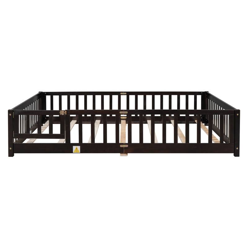 Floor Platform Bed with Fence Guardrails and Door