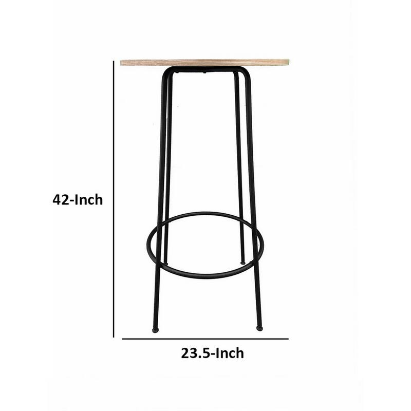 Neni 42 Inch Bar Table, Round Natural Brown Wood Top, Modern Black Metal