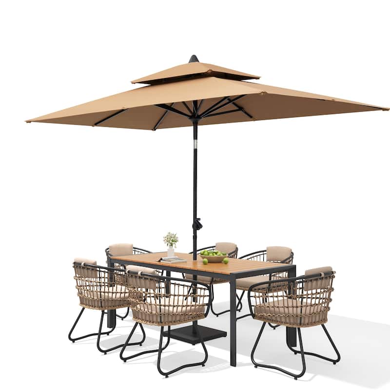 9/11-Piece Outdoor Patio Dining Set Aluminum Table and Chairs w/10 ft Market Umbrella and Base