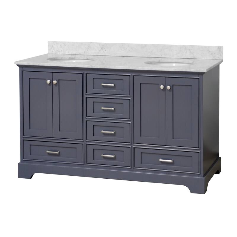 KitchenBathCollection Harper 60" Double Bathroom Vanity with Carrara Marble Top