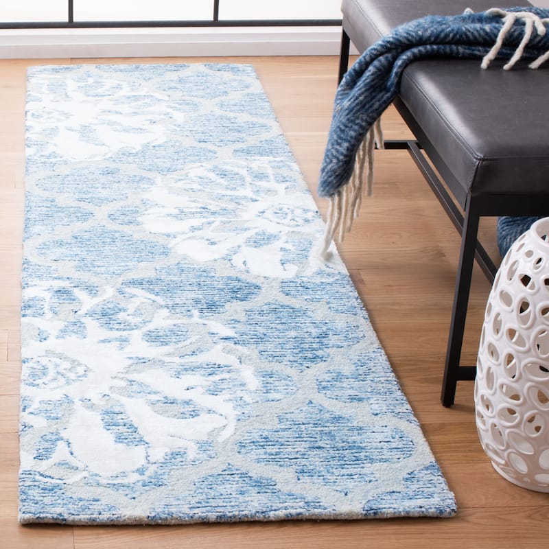 SAFAVIEH Handmade Glamour Florelle Floral Trellis Wool/ Viscose Rug - 2'3" x 8' Runner - Navy/Ivory