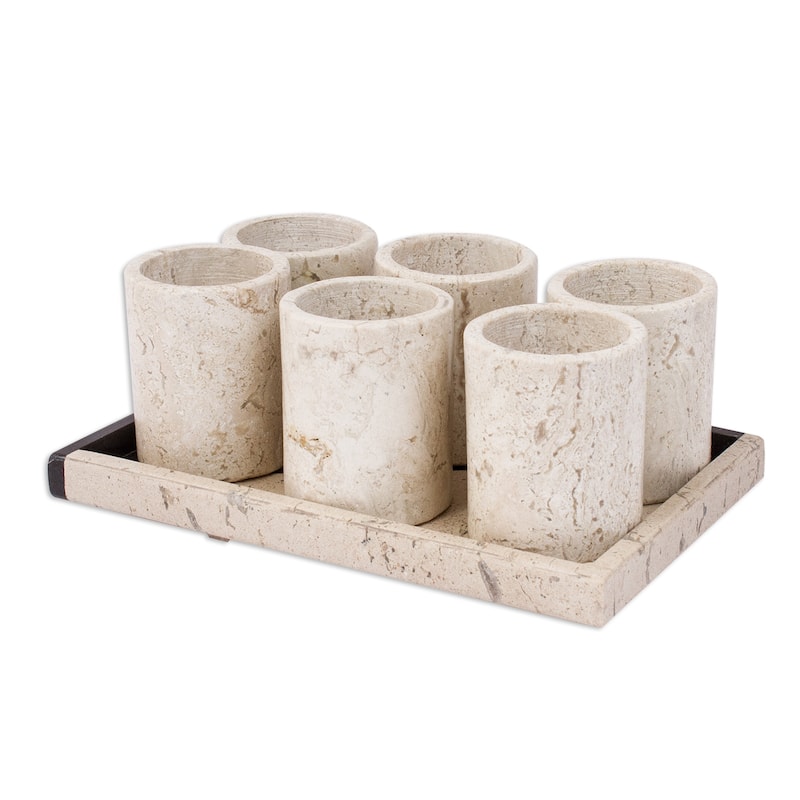 NOVICA Artisan Handblown Marble Tequila Shot Glasses Tequila Gifts 'Oblique Modernity'(Set of 6)