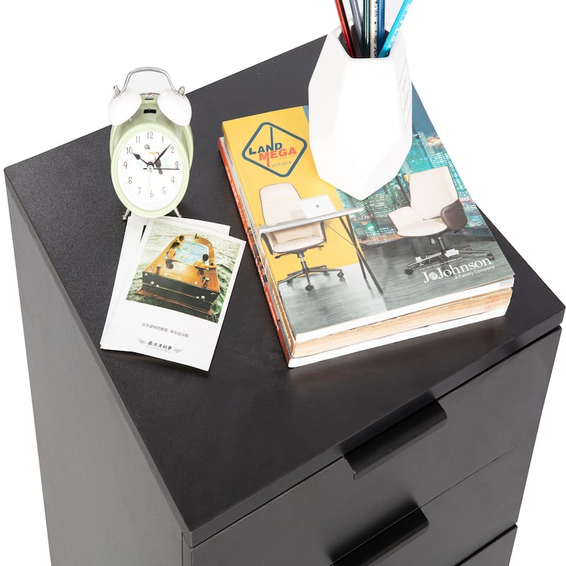 JJS 3 Drawer Rolling Wood File Cabinet with Locking Wheels for A4 or Letter Size