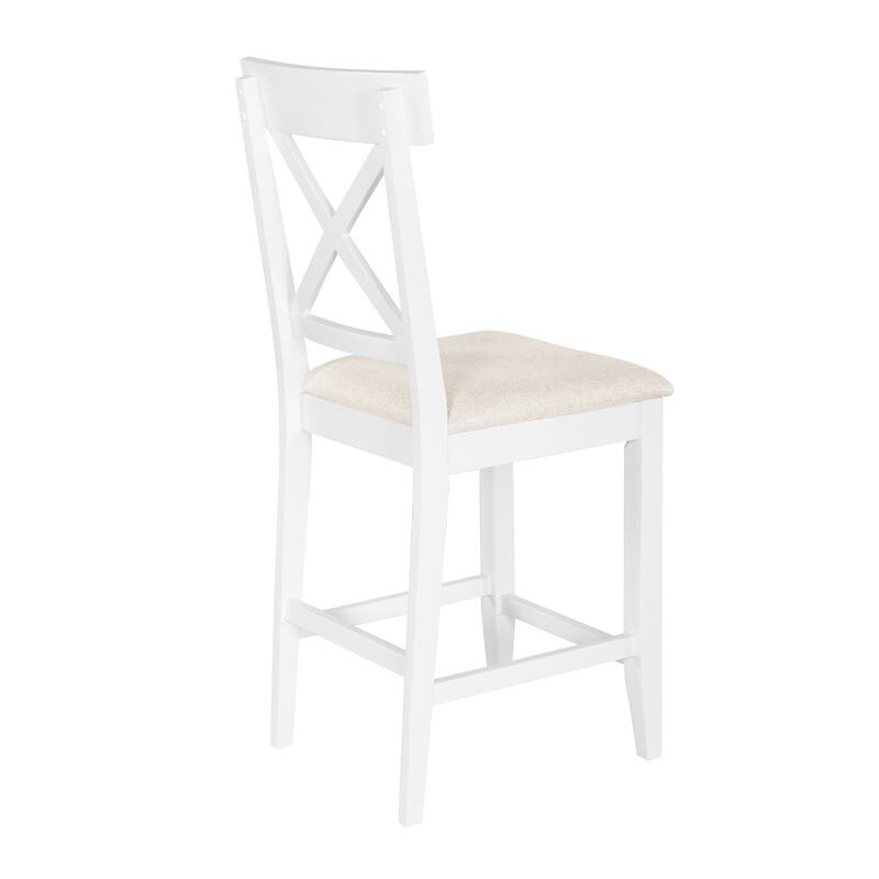 Counter Height Table with 3-Tier Storage Shelves, Rustic White Cross Back Dining Chairs with Wood Legs