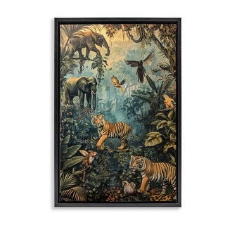 Stupell Vintage Rainforest Jungle Framed Floater Canvas Wall Art Design ...