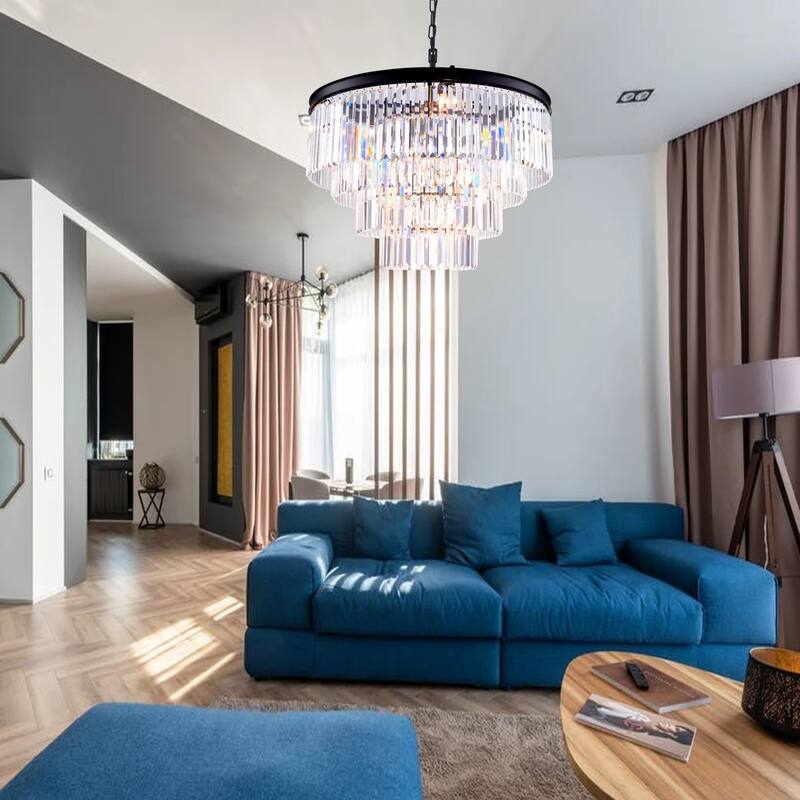 Modern Unique 9-Light K9 Crystal Tiered Chandelier Ceiling Lights