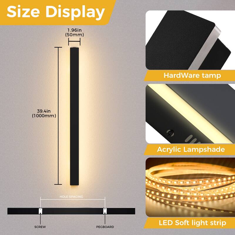 YANSUN Outdoor Wall Lamp 30W LED Integrated, IP65 Waterproof, Warm Light 3000K - 39.4 inchs