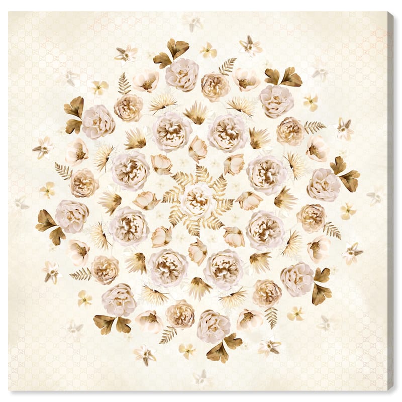 Wynwood Studio Canvas Floral and Botanical Floral Mandala White and Cream White Traditional Wall Art Canvas Print
