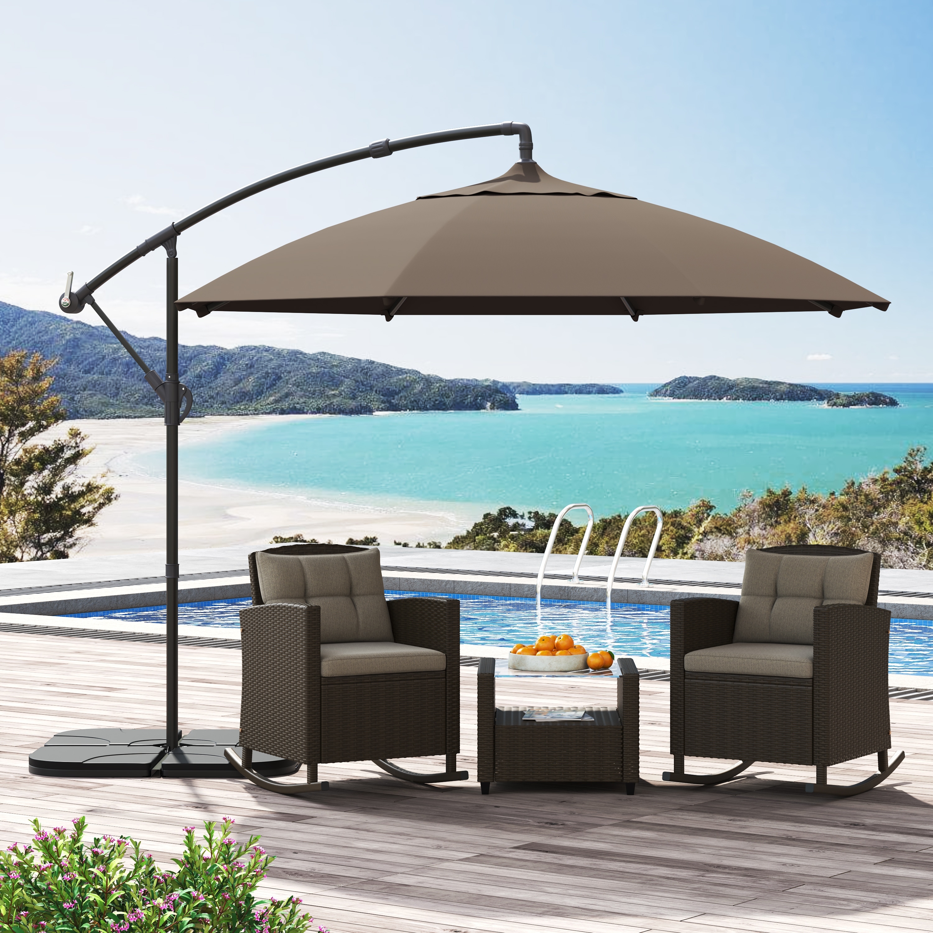 abba patio 10-feet offset cantilever outdoor hanging patio umbrella 10FT Vienna Umbrella with 360 Rotation Design and Easy Tilt Adjustment UV 50+ Protection 8 Ribs for Backyard Garden Deck Pool Patio, Dark dyed polyester Alyeska 10-foot Square Tan Offset