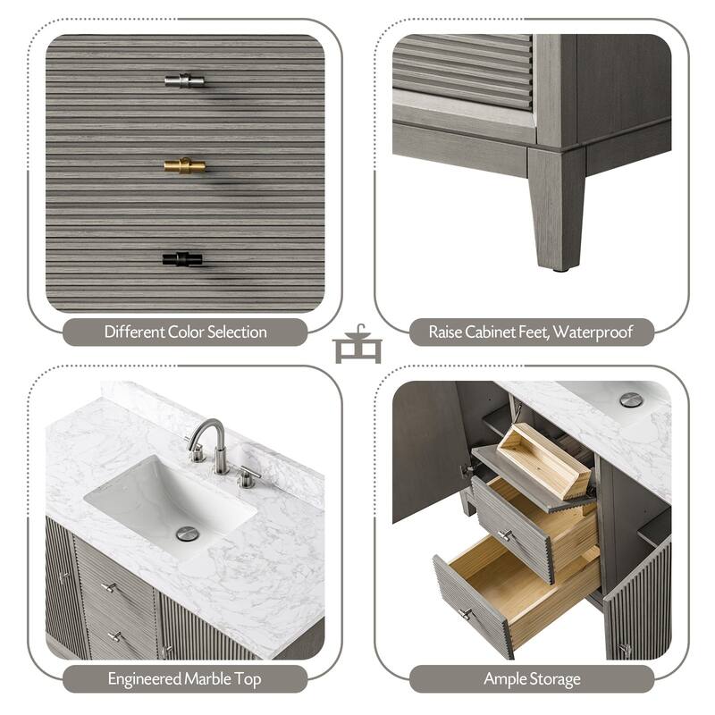 Vanity Art 48" Freestanding Bathroom Vanity with Engineered Marble Top and Sink