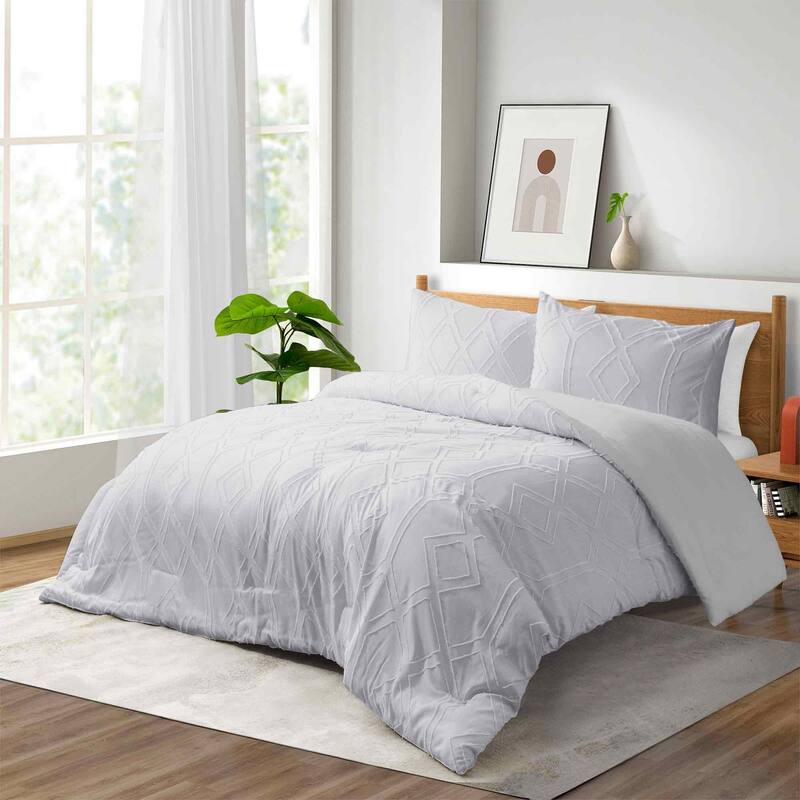 All Season Tufted Clipped Down Alternative Comforter Set - Purple - King