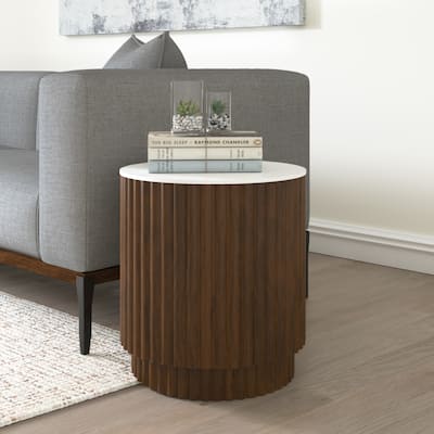 Sevita Round Mango Wood and Marble Modern Side Table