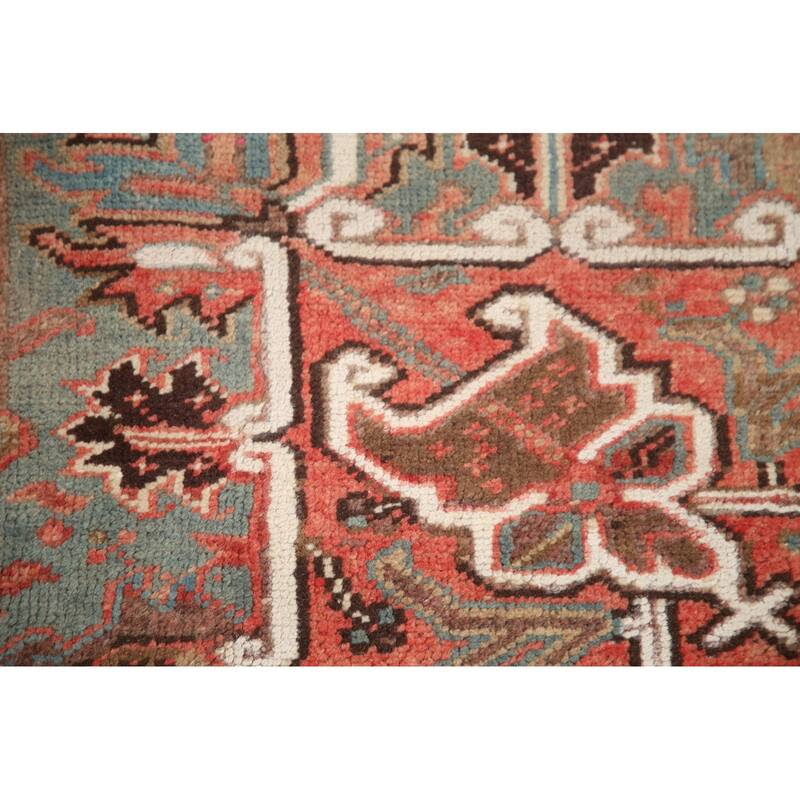 Hand Knotted Oriental 100% Wool Carpet Traditional Medallion Pink Heriz Area Rug - 12' 7'' X 9' 9''