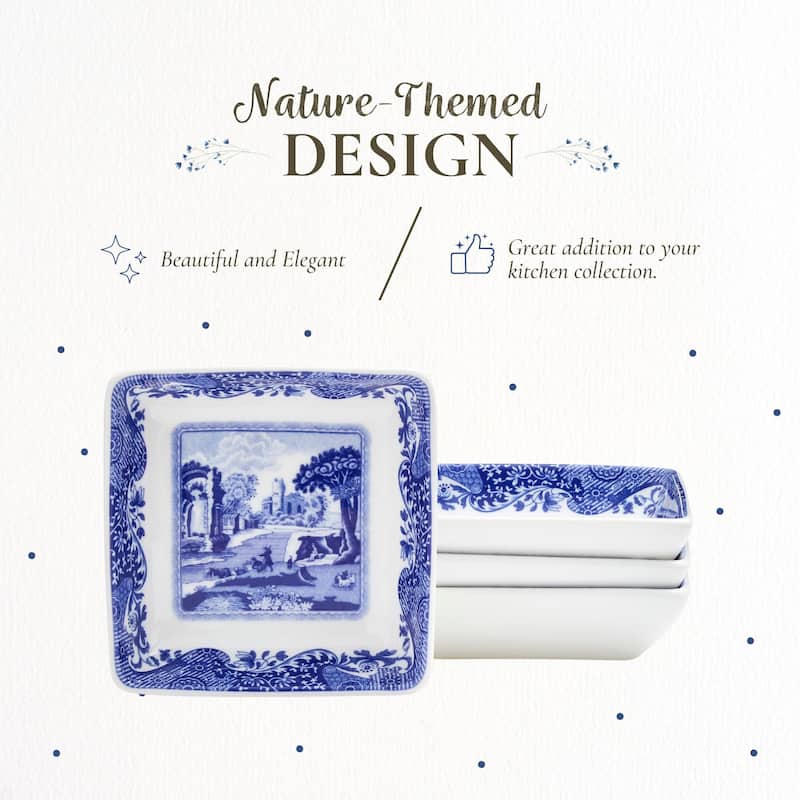 Spode Set of 4 Blue Italian Square Dishes - 3 inch