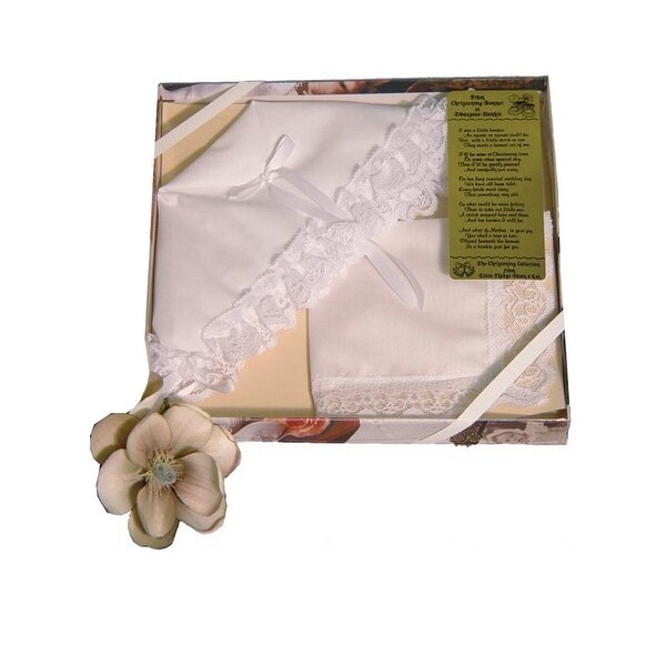 Little Things Mean A Lot Little Girls White Bonnet Towel Hankie Lace Trousseau - One Size