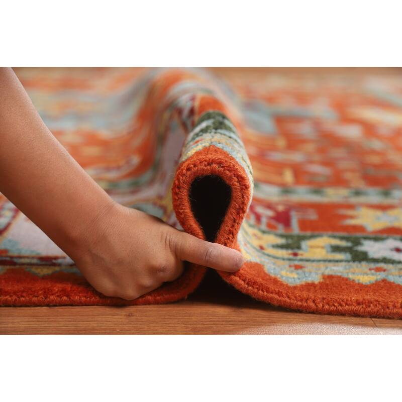 Hand Knotted Oriental 100% Wool Carpet Traditional Tribal Oranges & Rust Heriz (serapi) Area Rug - 11' 9'' X 8' 10''