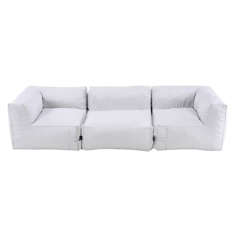 Christopher Knight Home - Nerissa Modular Outdoor/Indoor Bean Bag Sectional Sofa Set with Shredded Foam Filled - 3-Piece Set - Light Grey