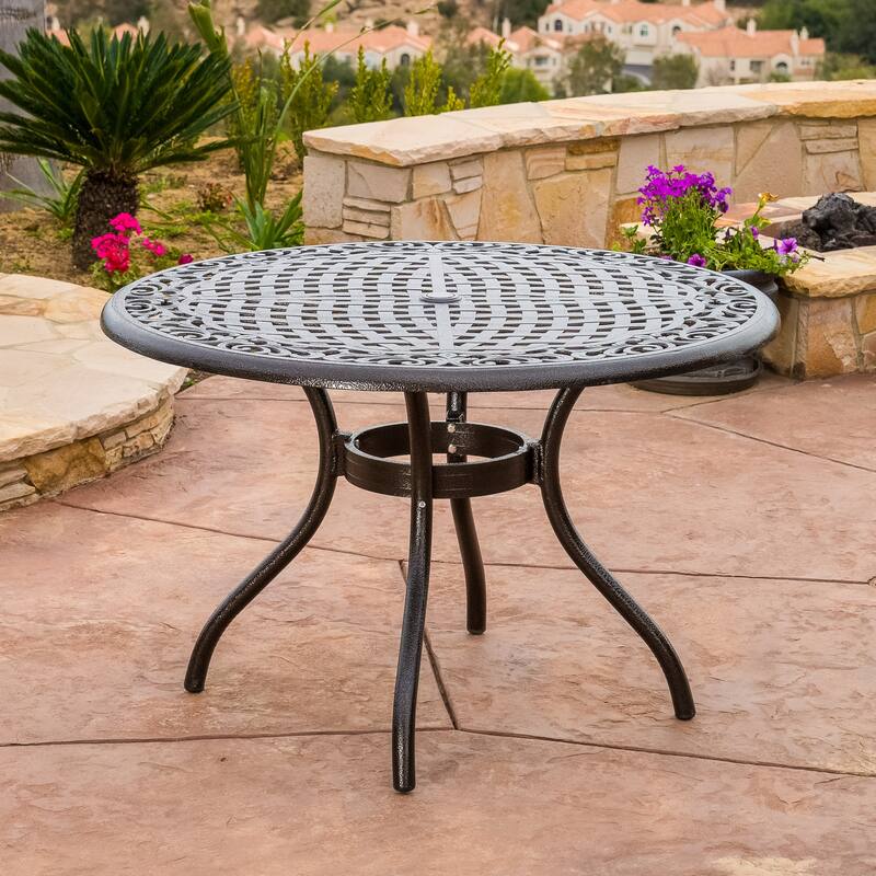 Roomfitters 48in Outdoor Round Dining Table Cast Aluminum Patio Garden Table with Decorative Lattice Top - Bronze
