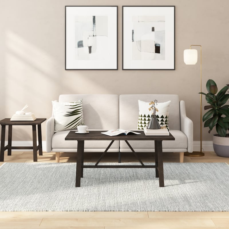 Farmhouse Style Trestle Base Solid Wood Coffee Table - Dark Gray