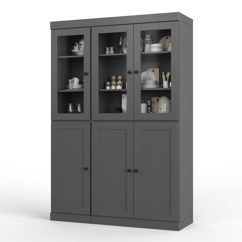 Palace Imports 100% Solid Wood 48.5" Pantry Cabinet with Clear Glass, Shaker Doors, 2-Drawers and Adjustable Shelves