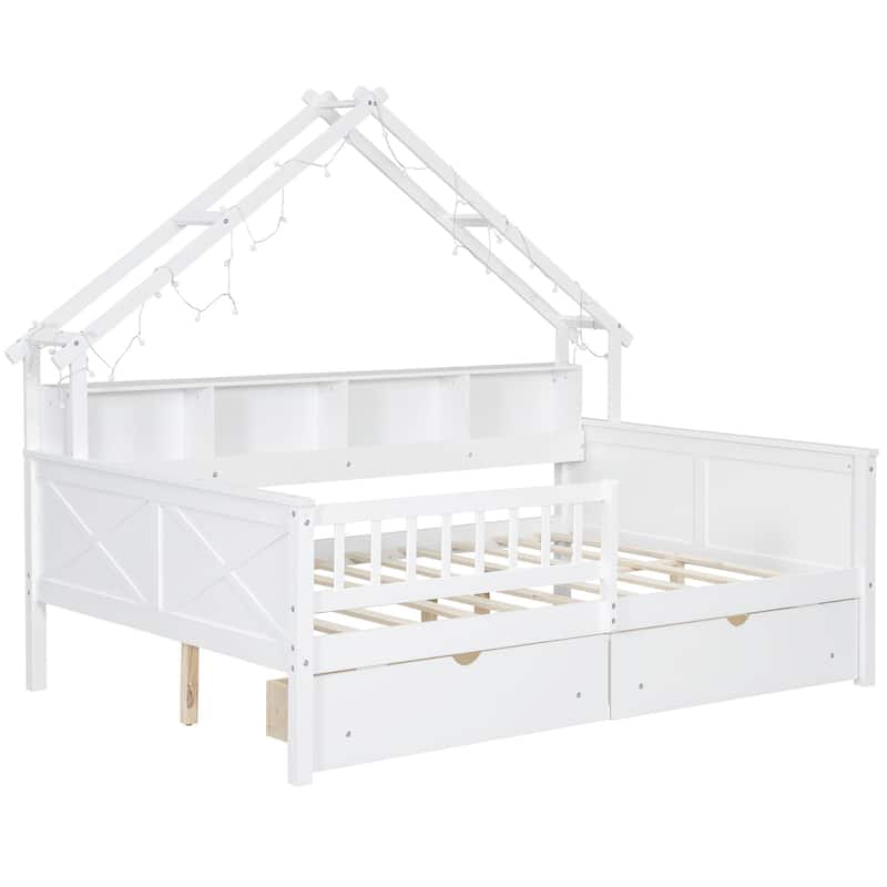 Full Size Platform Bed with LED Lights,Frame with 2 Storage Drawers and Shelves